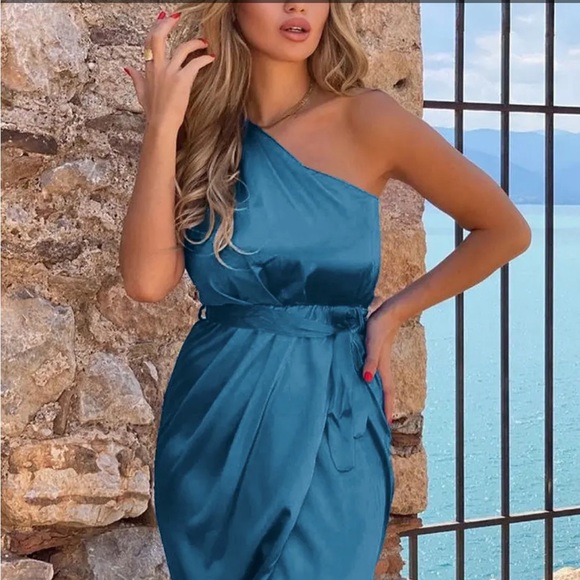 Pretty Garden beautiful size medium cocktail one shoulder wedding guest dress - Picture 4 of 6